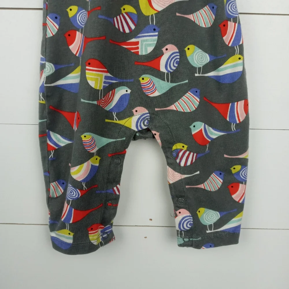 Tea Collection girls 0-3 mos gray with colorful bird design pant romper long